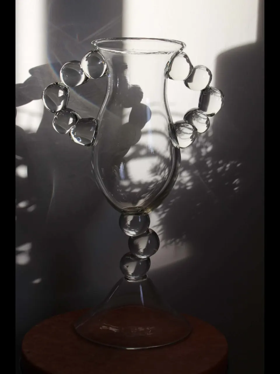 Sculptural hand-blown glass with clear glass beads